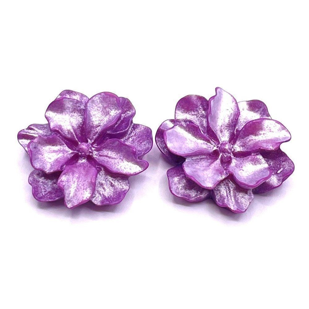 Purple Pearlescent Acrylic Flower With 316l Stainless Steel Post Back Earrings